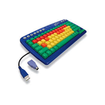 The KIDSKEY keyboard uses different colours to indicate the differnet function keys, vowels and numbers on a keyboard, making it easier to learn