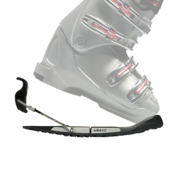 Clip-on attachments that allows skiers to get around in their boots