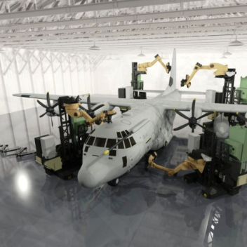 Team of robots decoating a cargo plane