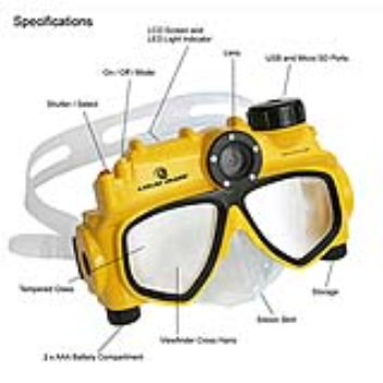 A diving mask with a built in digital camera