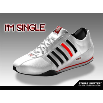 Innovative concept in shoe design which allows you to change the colour of the stripes of the shoe