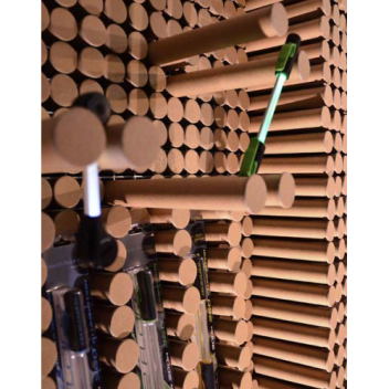 paper tubes are used to create a modular display area