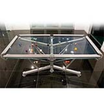 See through pool table  which has a specially coated glass top