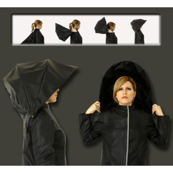 Coat is a combination of a raincoat, waterproof trousers and an umbrella