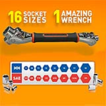 Wrench with 16 socket sizes in one tool