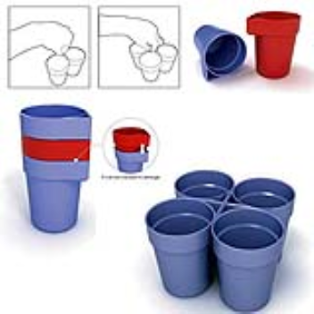 Cups with unique handles for carrying 4 cups in one hand