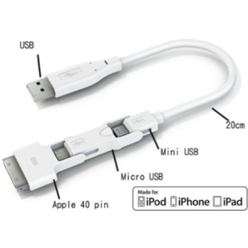 USB cable with 3 different connection possibilities