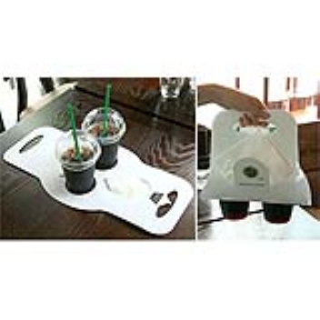 Flat piece of cardboard with a well-designed shape for carrying coffee