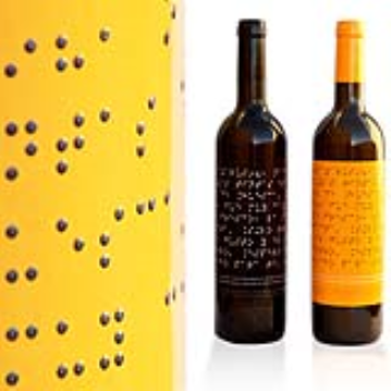 Wine label which is printed in braille