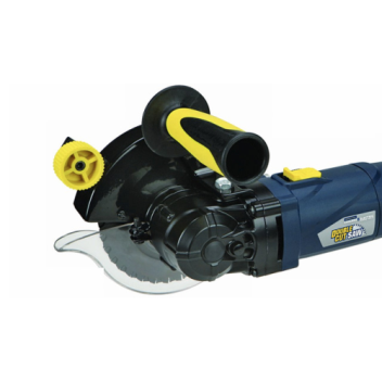 handheld circular saw with a pair of counter rotating cutting blades