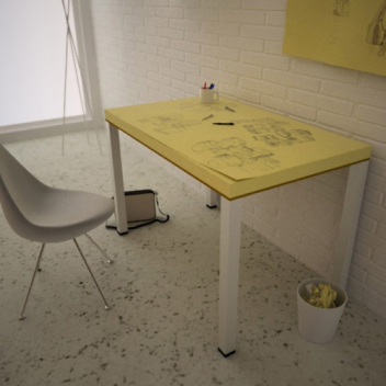 The Post-it note desk.