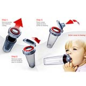 Thermos style baby bottle keeps the contents warm