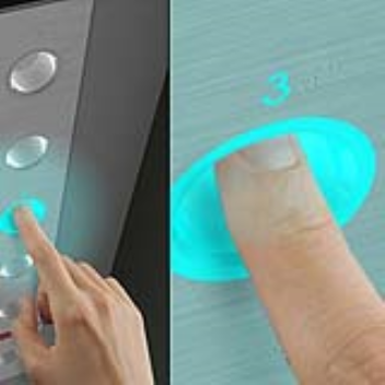 Micro sensors mounted inside the hollow of each button are activated when people put fingertips through