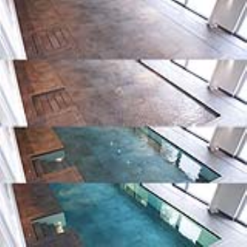 Floor that can be sunk to create a swimming pool