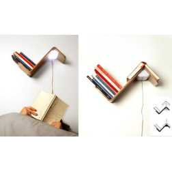 Z-shaped bookshelf with a built-in reading light