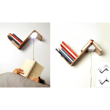 Z-shaped bookshelf with a built-in reading light