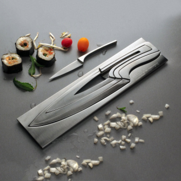 Set ofkitchen knives sculpted out of one piece of steel