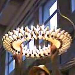 A hanging lamp which can be stretched to a much larger size