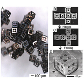 Self-assembling cube-shaped perforated container that could serve as a delivery system for medications