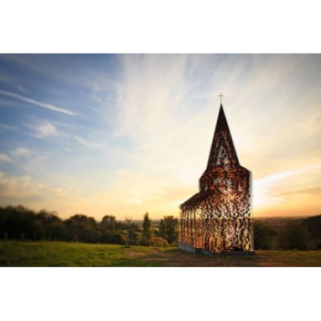 Transparent Church made of steel layers